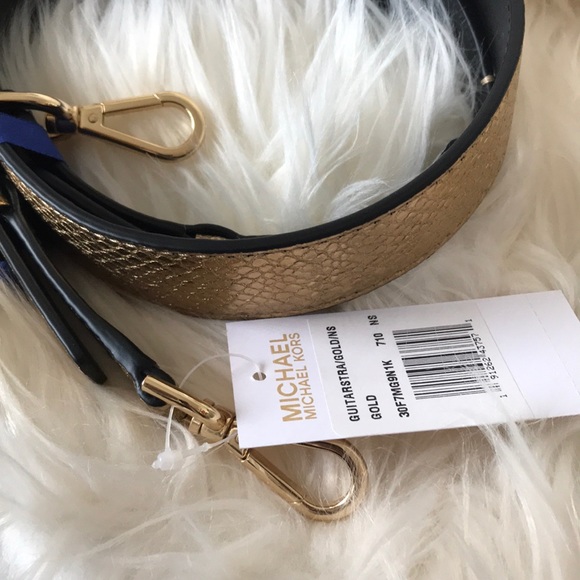 NWT Michael Kors Gold Guitar Strap Snake embossed - Picture 7 of 8